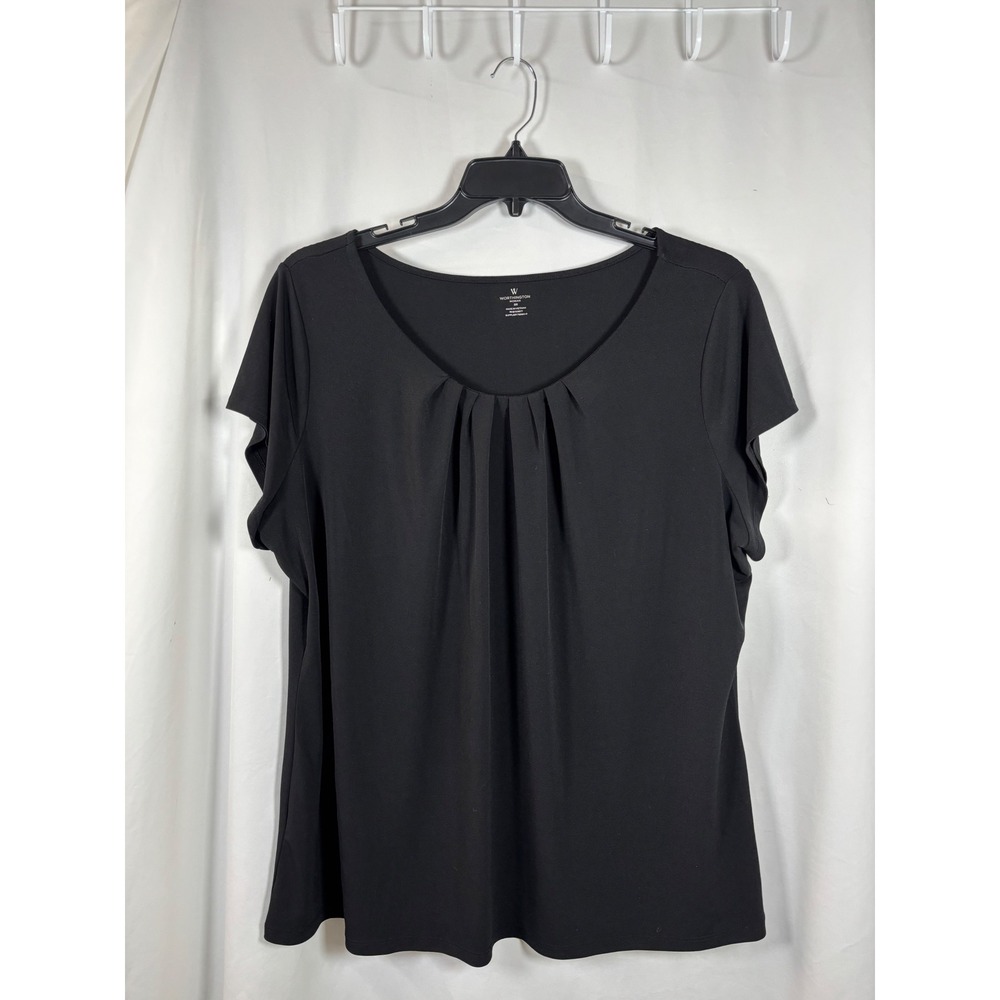 Worthington Woman Black Pleated Scoop Neck Short Sleeve Blouse Plus Size 3X
